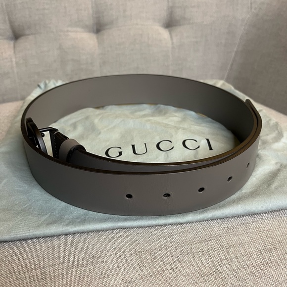GUCCI BELT Grey Leather with Matte Black Interlocking G - Picture 6 of 7
